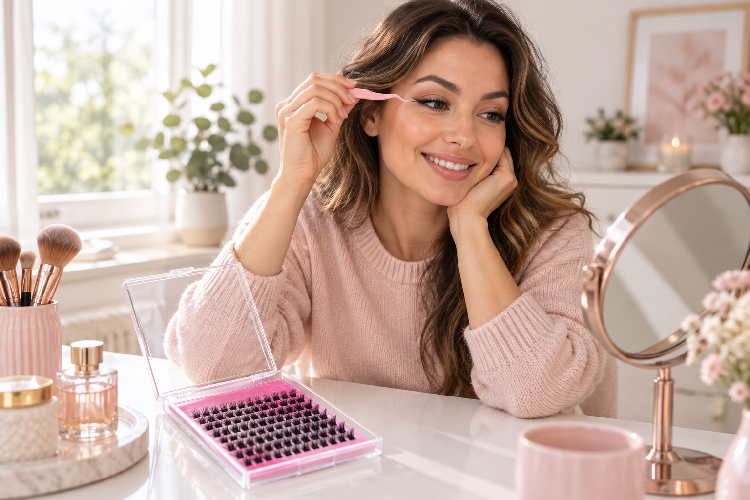 Naine paigaldab kodus ripsmetutikuid